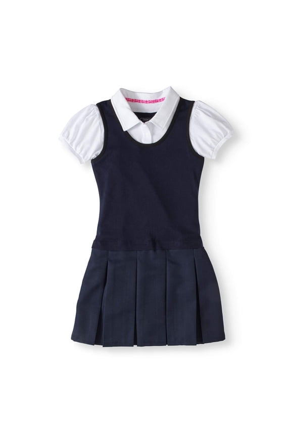 Girls School Uniform Short Sleeve 2-fer Dress Mock Polo (Little Girls & Big Girls)