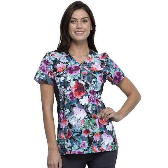 Cherokee Iflex Women's Scrubs Top Mock Wrap Knit Panel CK642