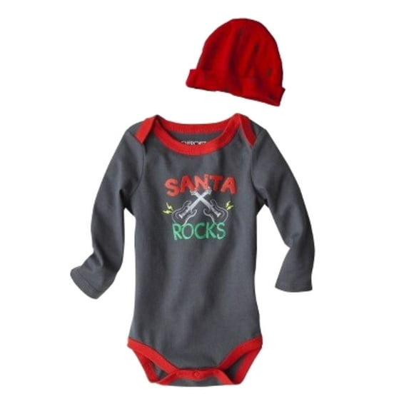 Cherokee Infant Boys Santa Rocks Christmas Bodysuit & Hat Set
