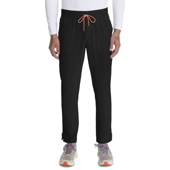 Cherokee Infinity Mens Drawstring Straight Leg Scrub Pants Mid Rise Zip Fly, 6 Pockets, Rib-Knit Waistband - IN200A, XL, Black