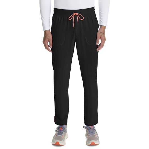 Cherokee Infinity Mens Drawstring Straight Leg Scrub Scrub Bottoms Mid Rise Zip Fly, 6 Pockets, Rib-Knit Waistband - IN200A, M Short, Black