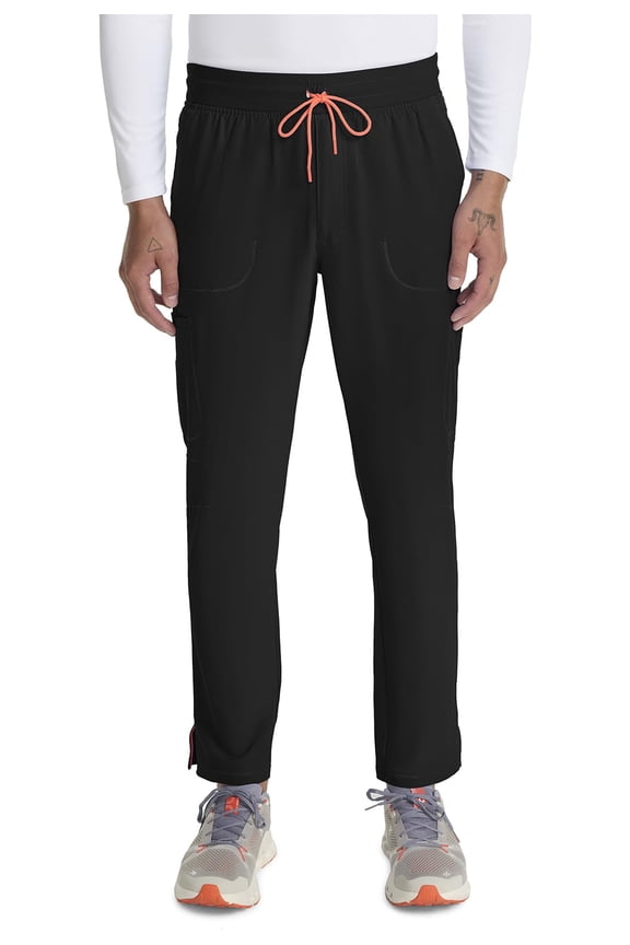 Infinity Mens Drawstring Straight Leg Scrub Scrub Bottoms Mid Rise Zip Fly, 6 Pockets, Rib-Knit Waistband - IN200A, M Short, Black