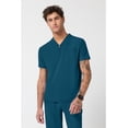 thumbnail image 1 of Cherokee Infinity Men's Partial Zip V-Neck Scrub Top with 3 Pockets Rib-Knit Side Panels Plus Size IN702A, 2XL, Caribbean Blue, 1 of 7