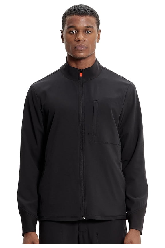 Infinity Mens Zip Front Scrub Jacket, Rib-Knit Collar, 3 Pockets, Zipper Chest Pocket - IN350A, M, Black