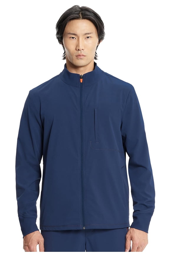 Infinity Mens Zip Front Scrub Jacket, Rib-Knit Collar, 3 Pockets, Zipper Chest Pocket - IN350A, M, Navy