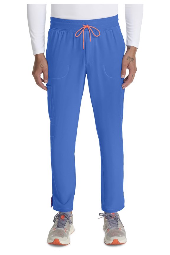 Cherokee Infinity Mens Drawstring Straight Leg Scrub Pants Mid Rise Zip Fly, 6 Pockets, Rib-Knit Waistband - IN200A, L, Royal