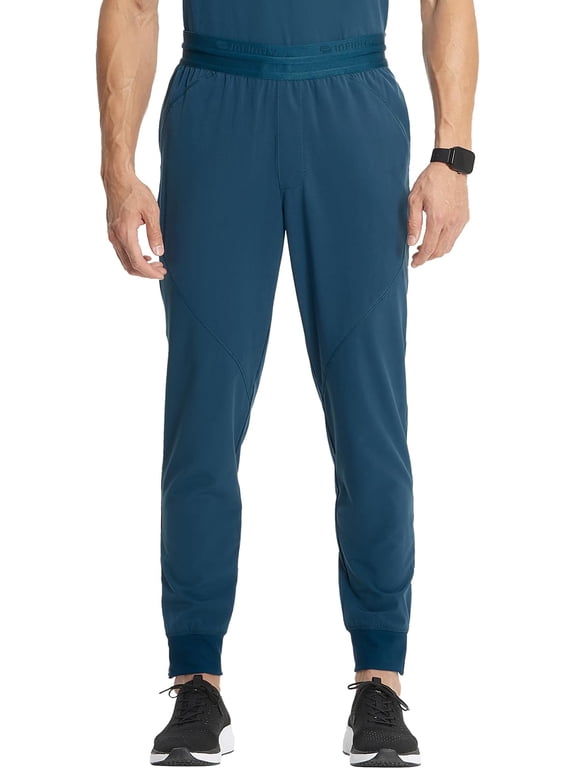 Infinity Mens Mid Rise Jogger Scrub Pants with 4 Pockets Caribbean Blue S
