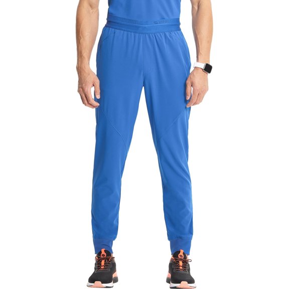 Cherokee Infinity Mens Mid Rise Jogger Scrub Scrub Bottoms Drawstring Waist, 4 Pockets, Zip Cargo Pocket, Rib-Knit Cuffs - IN204A, L, Royal