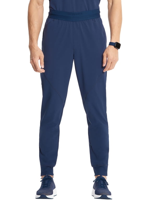 Infinity Mens Mid Rise Jogger Scrub Scrub Bottoms Drawstring Waist, 4 Pockets, Zip Cargo Pocket, Rib-Knit Cuffs - IN204A, M, Navy
