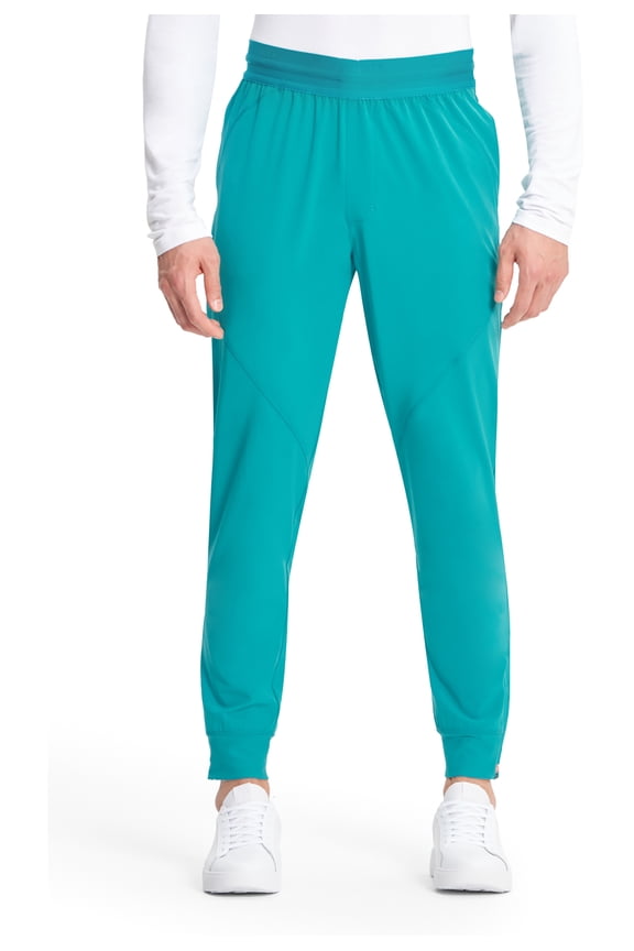 Cherokee Infinity Mens Scrub Jogger Pants, Pull-on with 4 Pockets Interior Drawstring IN204A, L, Teal Blue
