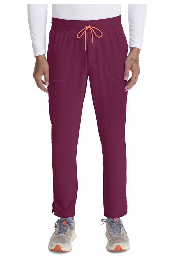 Cherokee Infinity Scrub Cargo Pants for Men Drawstring Straight Leg Pant Plus Size IN200A, 2XL, Wine