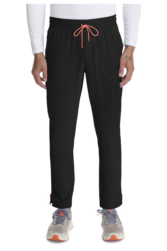 Cherokee Infinity Scrub Cargo Pants for Men Drawstring Straight Leg Pant Plus Size IN200A, 3XL, Black