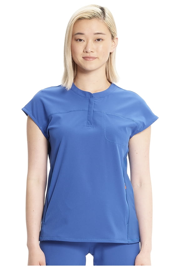 Cherokee Infinity Scrub Top for Women Contemporary Fit Round Neck 3 Pocket with Covered Placket with Partial Zip IN622A, XXS, Royal