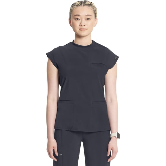 Cherokee Infinity Womens Mock Neck Scrub Top, 4 Pockets, Dolman Sleeves, Rib-Knit Back Panel Stylish Medical Top - CK742A, L,