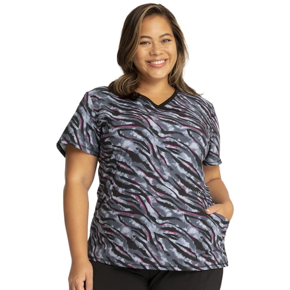 Cherokee Infinity Scrubs Top For Women Mock Wrap Plus Size CK608, 3XL, Wild For Tie Dye