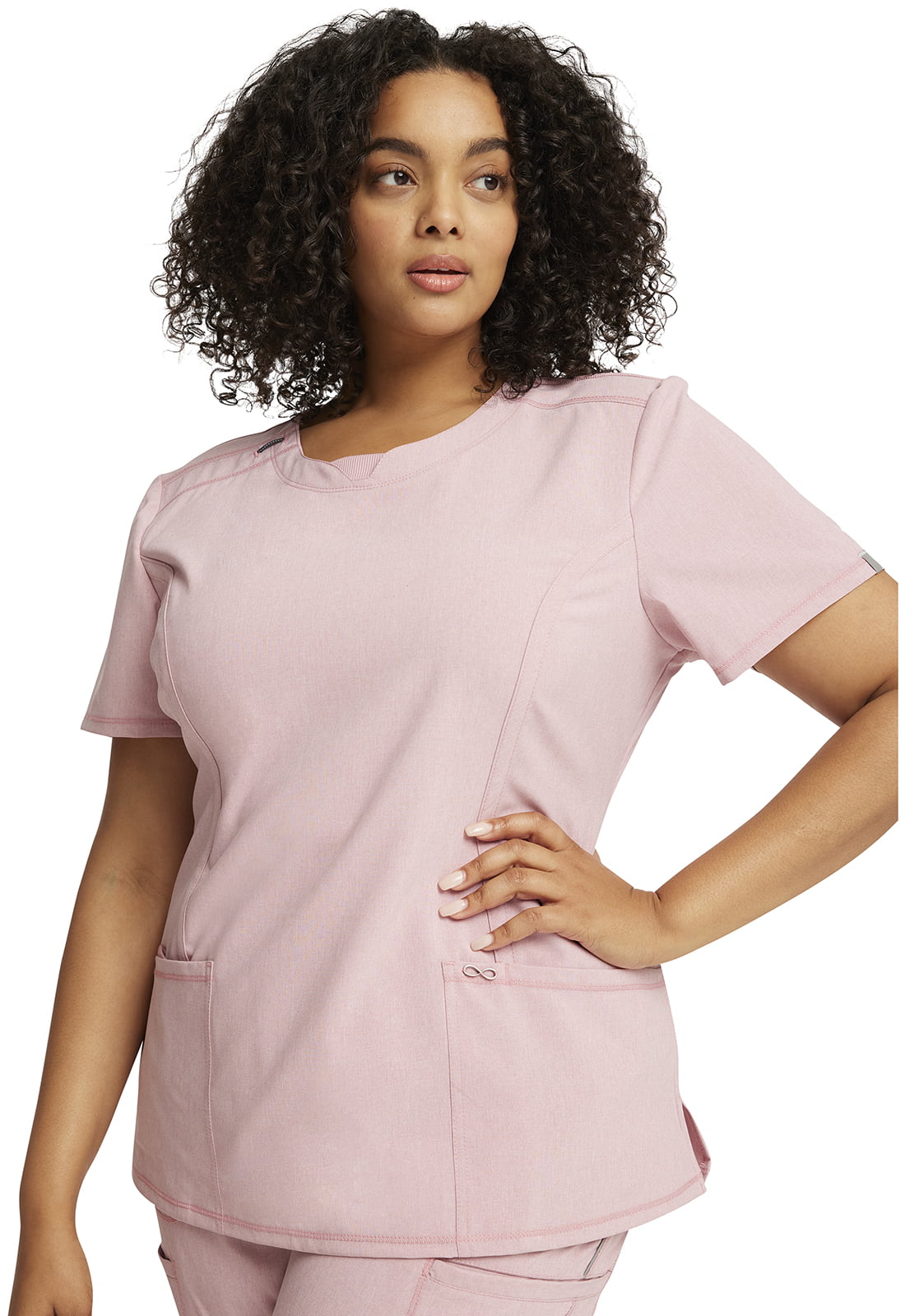 Cherokee Infinity Scrubs Top For Women Round Neck Plus Size 2624A, 3XL,  Frosted Rose Heather 