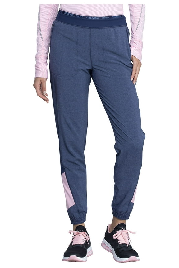 Infinity Women Medical Scrubs Pant Mid Rise Jogger Plus Size CK225AP, 2XL Petite, Heather Navy