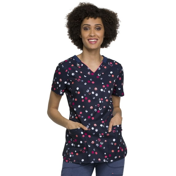 Cherokee Infinity Women Medical Scrubs Top V-Neck CK634, S, Dot's Cool