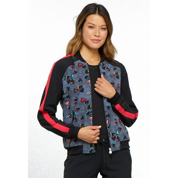 Cherokee Infinity Women Warm Up Medical Scrubs Jacket Zip Front CK309, L, Marked Hearts