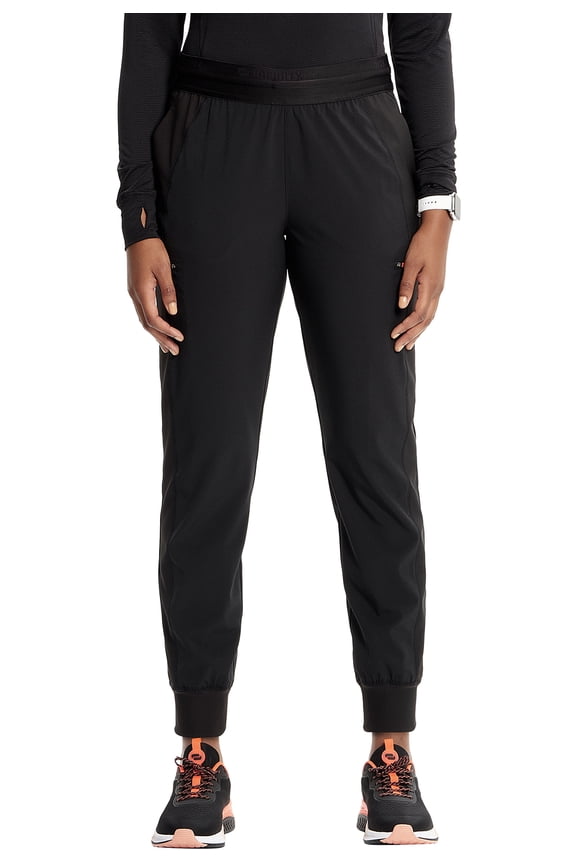 Cherokee Infinity Women's Scrub Pull-on Scrub Jogger Pants, Mid Rise Bottoms with 4 Pocket with Interior Drawstring Plus Size IN122AP, 2XL Petite, Black