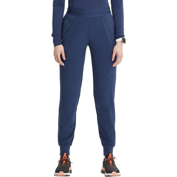 Cherokee Infinity Women's Scrub Pull-on Scrub Jogger Pants, Mid Rise Bottoms with 4 Pocket with Interior Drawstring Plus Size IN122AP, 2XL Petite, Navy