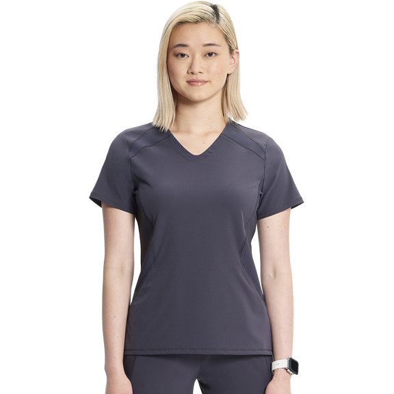 Cherokee Infinity Women's V-Neck Scrub Top with Kangaroo Pocket, High-Low Hem Plus Size IN620A, 2XL, Pewter