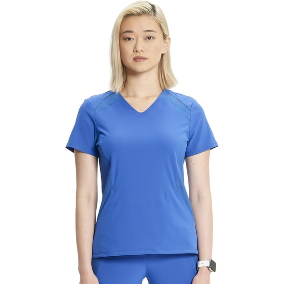 Cherokee Infinity Women's V-Neck Scrub Top with Kangaroo Pocket, High-Low Hem Plus Size IN620A, 3XL, Royal