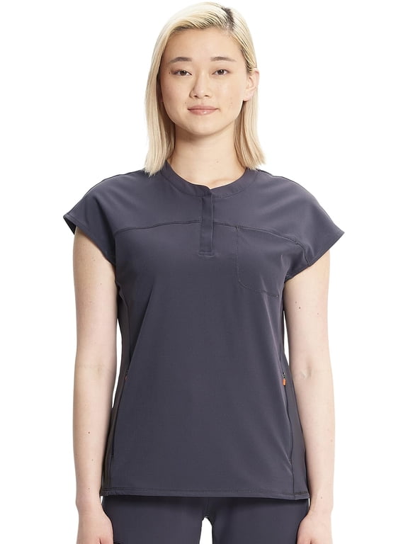 Cherokee Infinity Womens Scrub Top Round Neck 3 Zip Pockets
