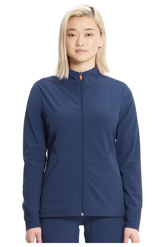 Infinity Womens Zip Front Scrub Jacket, Contemporary Fit, Stand-Up Collar, 2 Pockets, Back Yoke Seams - IN320A, M, Navy