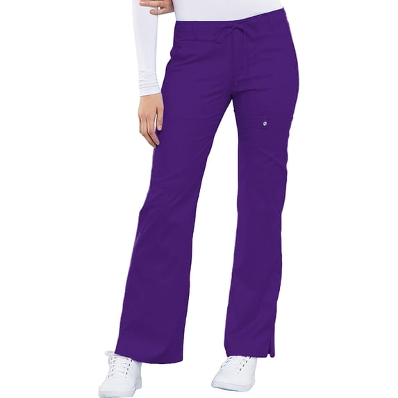 Cherokee Luxe Women Medical Scrubs Pant Low Rise Flare Leg Drawstring Cargo 21100, XS, Nu-Grape