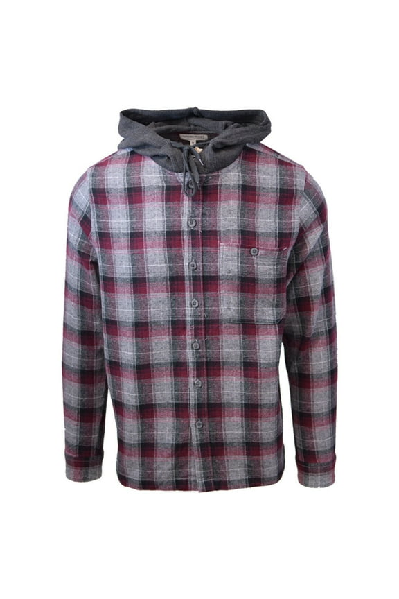 Men's Tottus Camisa Maroon & Gray Plaid Hooded L/S Flannel Shirt