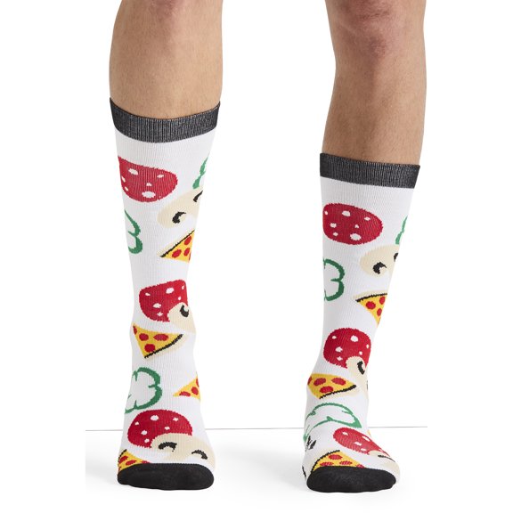 Cherokee Men’s Compression Socks, 10-15 mmHg Knee High, Colorful Print, Lightweight, 1 Pair Pack - MPRINTSUPPORT, One Size, Pizza Me