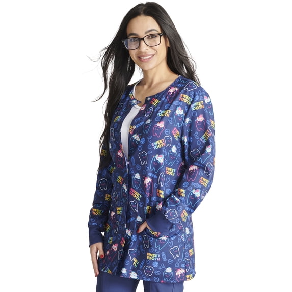 Cherokee Prints Scrubs Jacket For Women Snap Front Print Warm-up CK321
