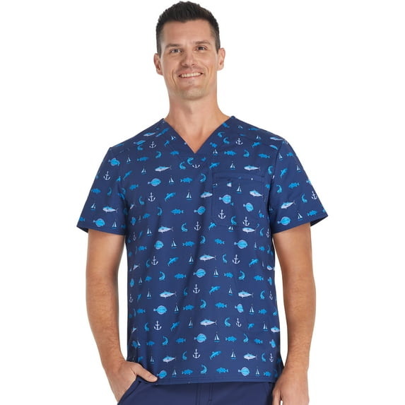 Cherokee Prints Scrubs Top For Men V-Neck Print CK692