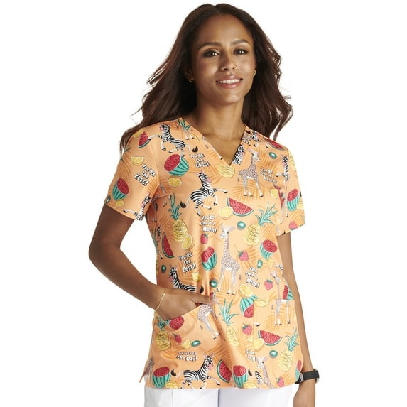 Cherokee Prints Scrubs Top For Women V-Neck Print CK671