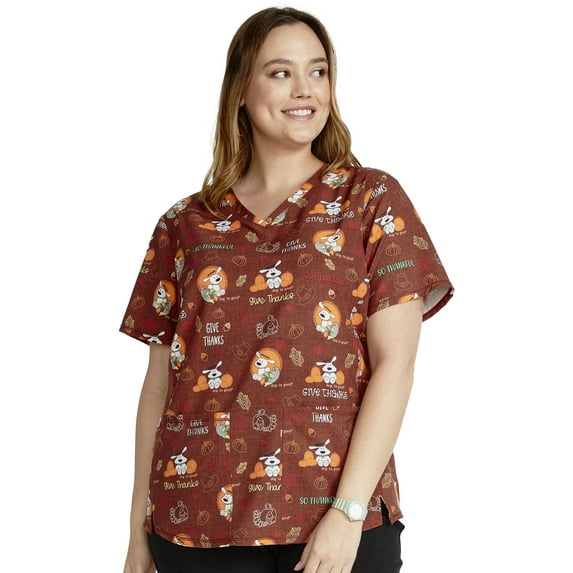 Cherokee Prints Scrubs Top For Women V-Neck Print CK703