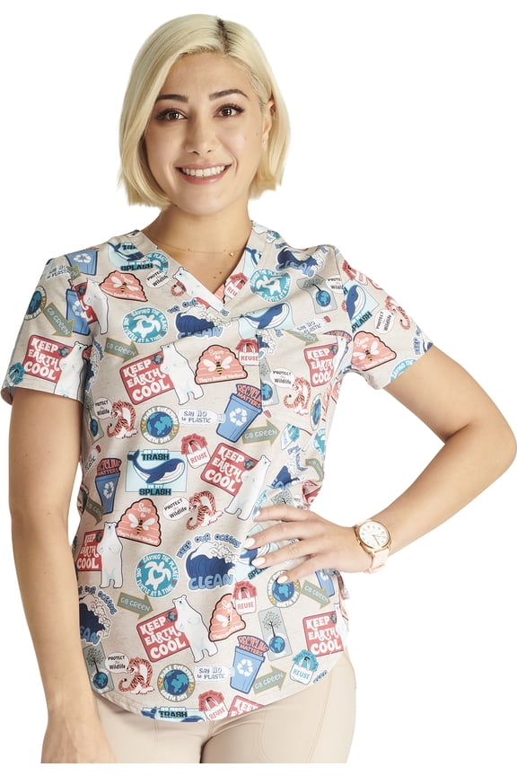 Prints Scrubs Top For Women V-Neck Tuckable Print CK664