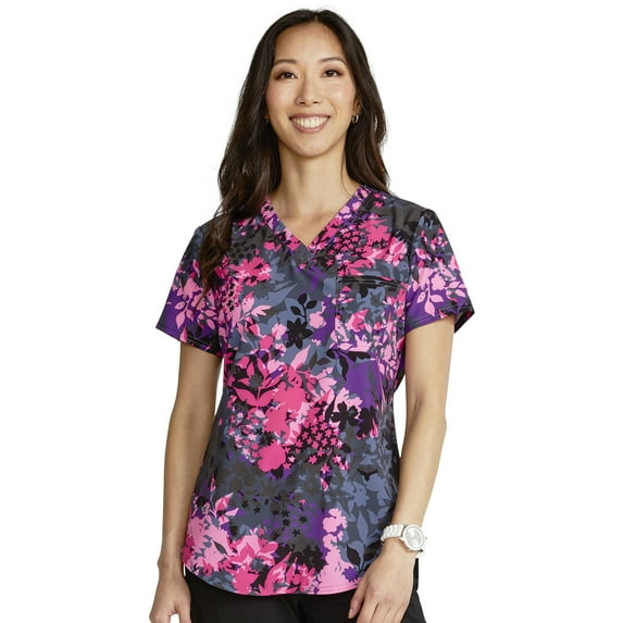 Cherokee Prints Scrubs Top For Women V-Neck Tuckable Print CK664