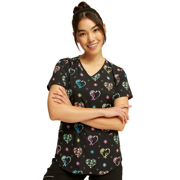 Cherokee Prints Women Medical Scrubs Top V-Neck Print CK637