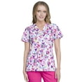 thumbnail image 1 of Cherokee Prints Women Scrubs Top, V-Neck, CK616, XS, Happy Hearts Critters, 1 of 7