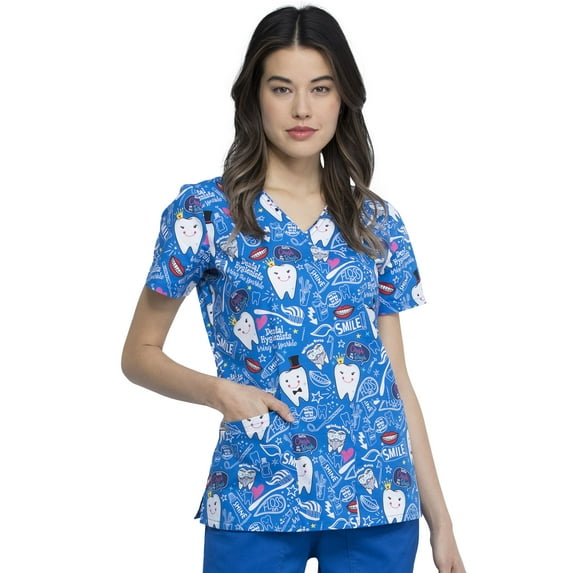 Cherokee Prints Women's Scrubs Top Mock Wrap CK614