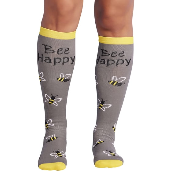 Cherokee Women's 10-15mmHg Compression Socks – Fun Print Knee Highs with Light Support, Soft Feel - PRINTSUPPORT, Regular, Bee Happy