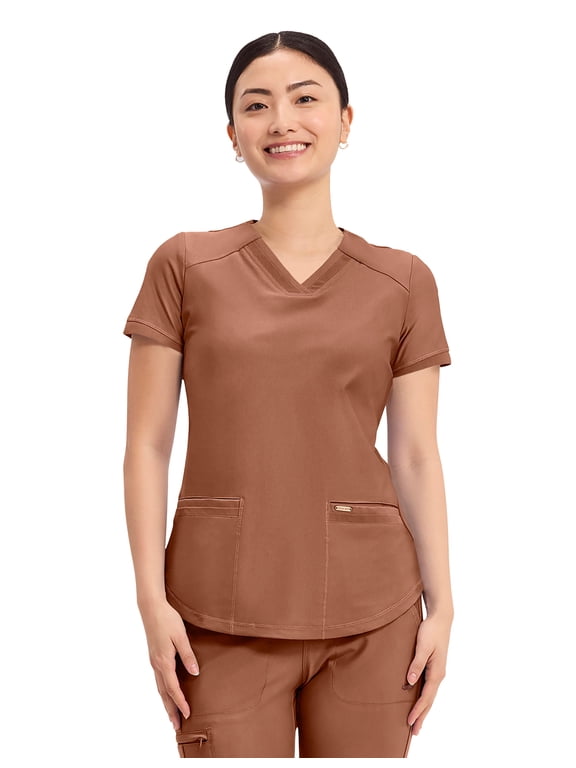 Scrub Top Women V-Neck Classic Fit Medical Scrubs XL Caffè Mocha