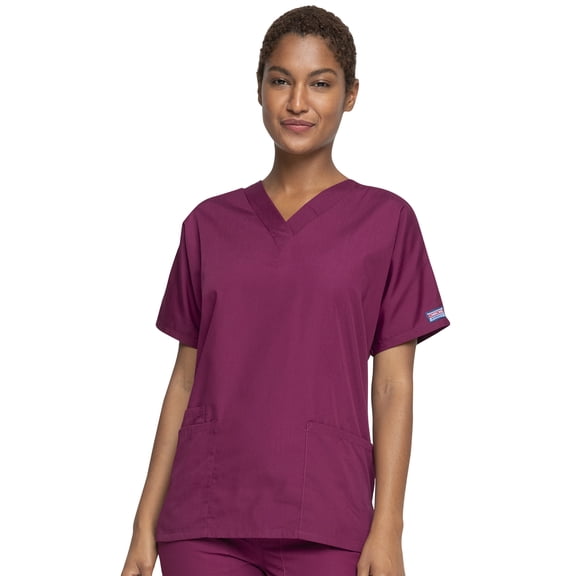 Cherokee Scrub for Women V-Neck Top Traditional fit with Dolman Sleeve and Fade Resistant Fabric Plus Size - 4700, 6XL, Wine