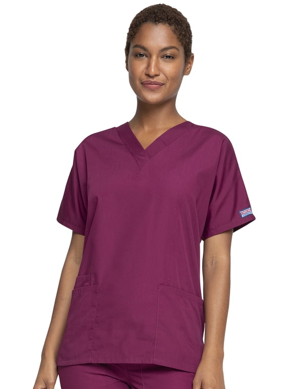 Scrub for Women V-Neck Top Traditional fit with Dolman Sleeve and Fade Resistant Fabric Plus Size - 4700, 6XL, Wine
