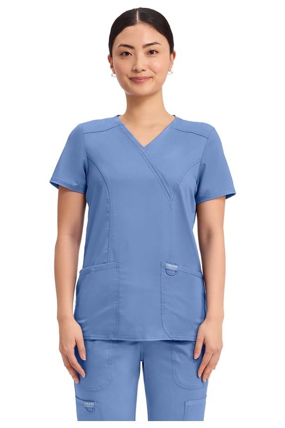 Scrubs Top for Women Mock Wrap with 3 Pockets, Soft, 2-Way Stretch & Durable Fabric Plus Size - WW610, 6XL, Ciel