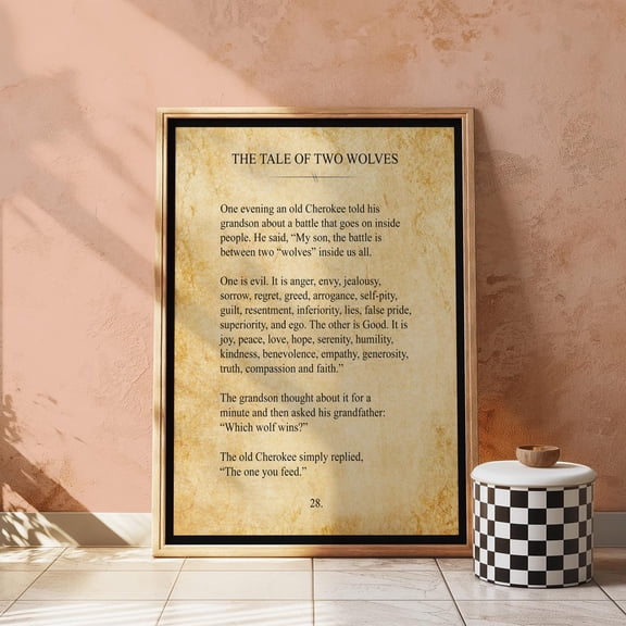 Cherokee Tale of Two Wolves Motivational Wall Art Home Decor