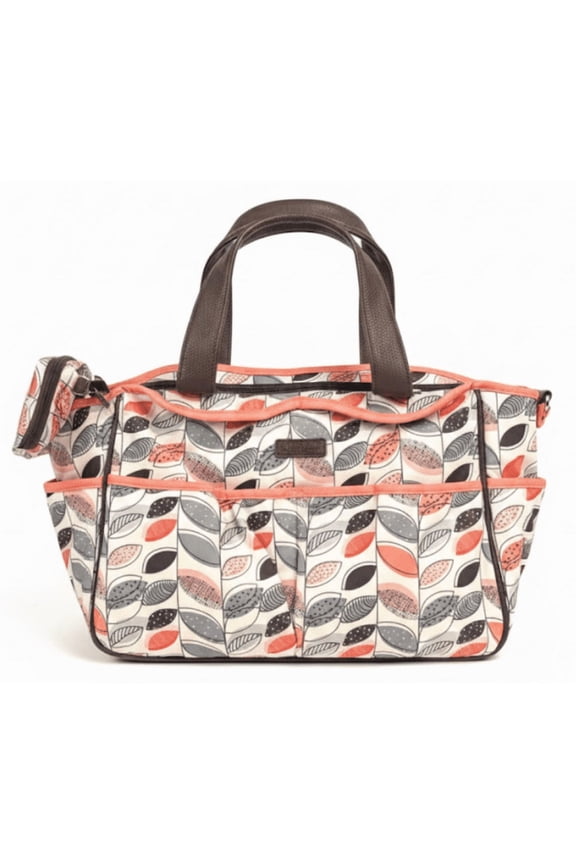 Tote-Style Diaper Bag  Leaf Print with Multiple Pockets