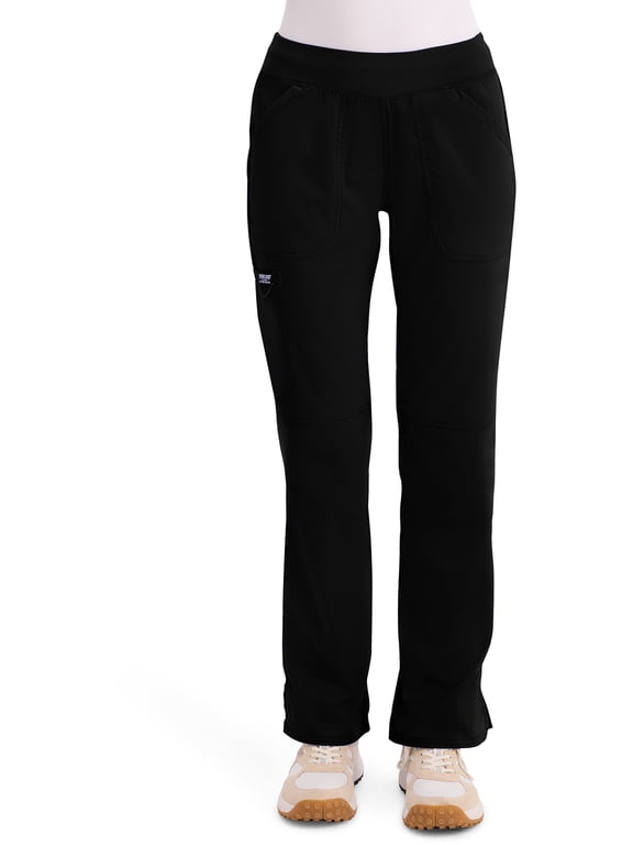 Women Scrub Pant with Straight Leg Pull-on Pant Medical Bottom with 4 Pocket & 2-Way Stretch Fabric Plus Size - WW11 Black