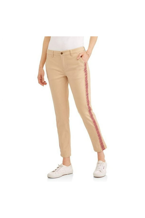Women's Capri Chinos with Embroidered Trim